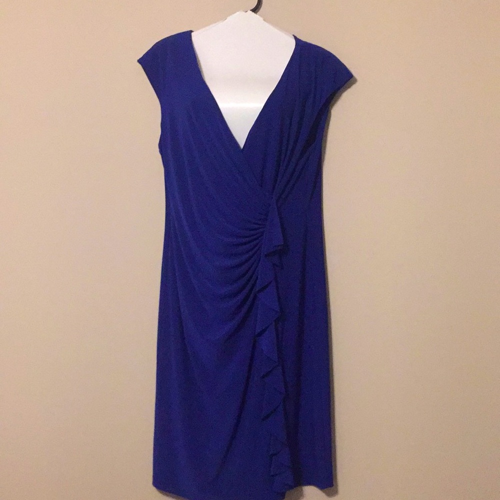Black Label by Evan-Picone Blue Wrap Dress Size 14